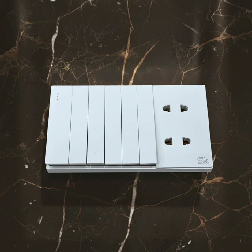 Lotus SK Piano White Series - 6 Switches & 2 Sockets Panel